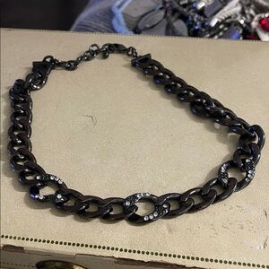 Black Chain Necklace with Rhinestone Accents
